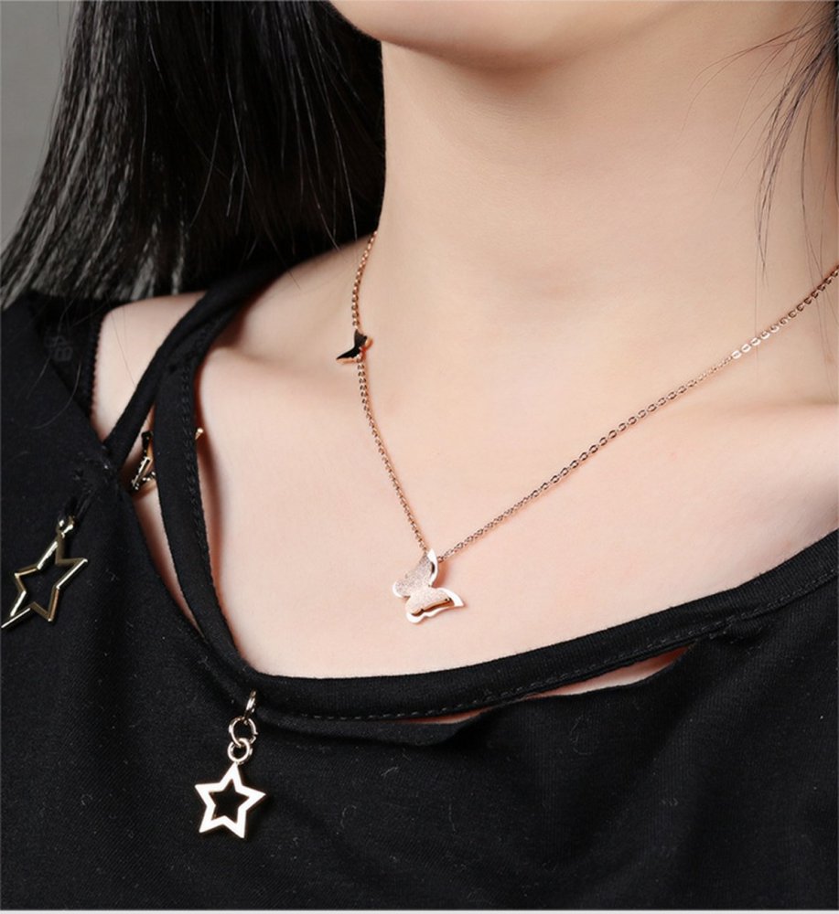 Butterfly Necklace Pendant Titanium Stainless Steel 18K Rose Gold Plated For Girls Women
