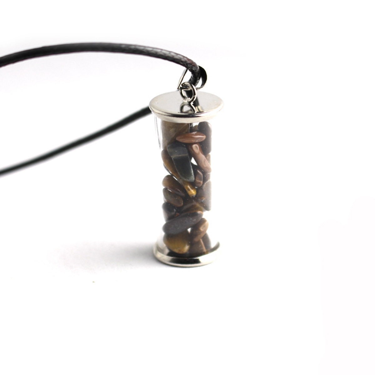 Tumbled Wicca Stone Wishing Bottles Pendant Necklace Set Healing Reiki Energy Charged Raw Chip Gemstone Jewelry