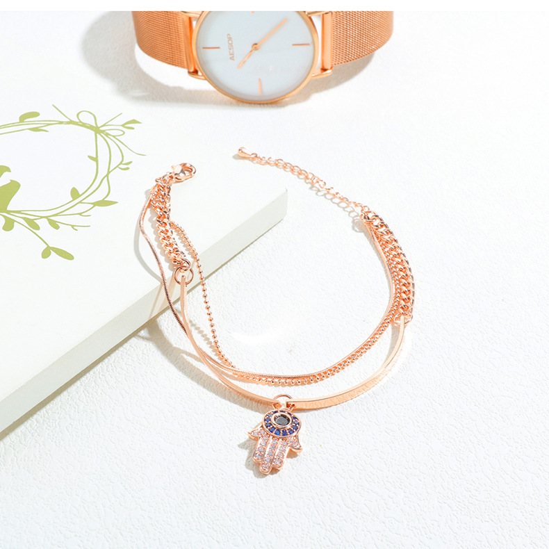 Women Cross Charms Bracelets Goodluck Multi Layer Copper 18K Rose Gold Chain Link Adjustable Bangle Anklet Jewelry for girls