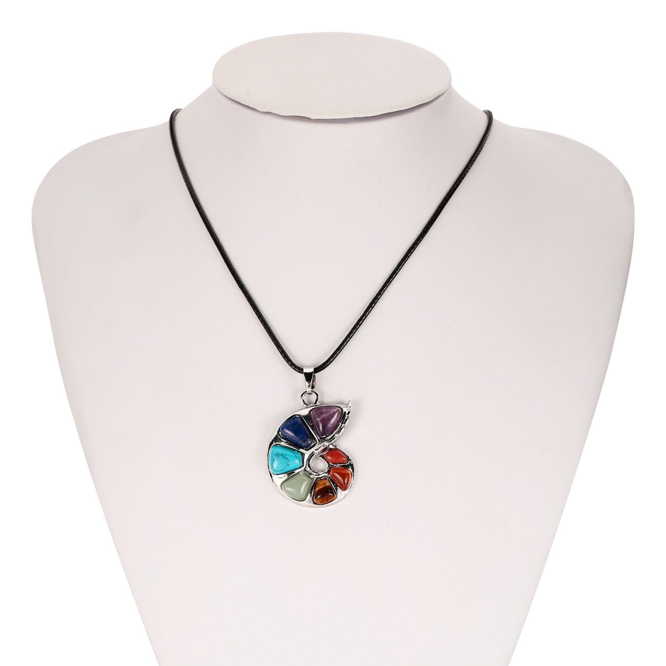 Sea Shell Shape 7 Chakra Gemstone Yoga Pendant Necklace Women Men Healing Snail Conch Healing Jewelry