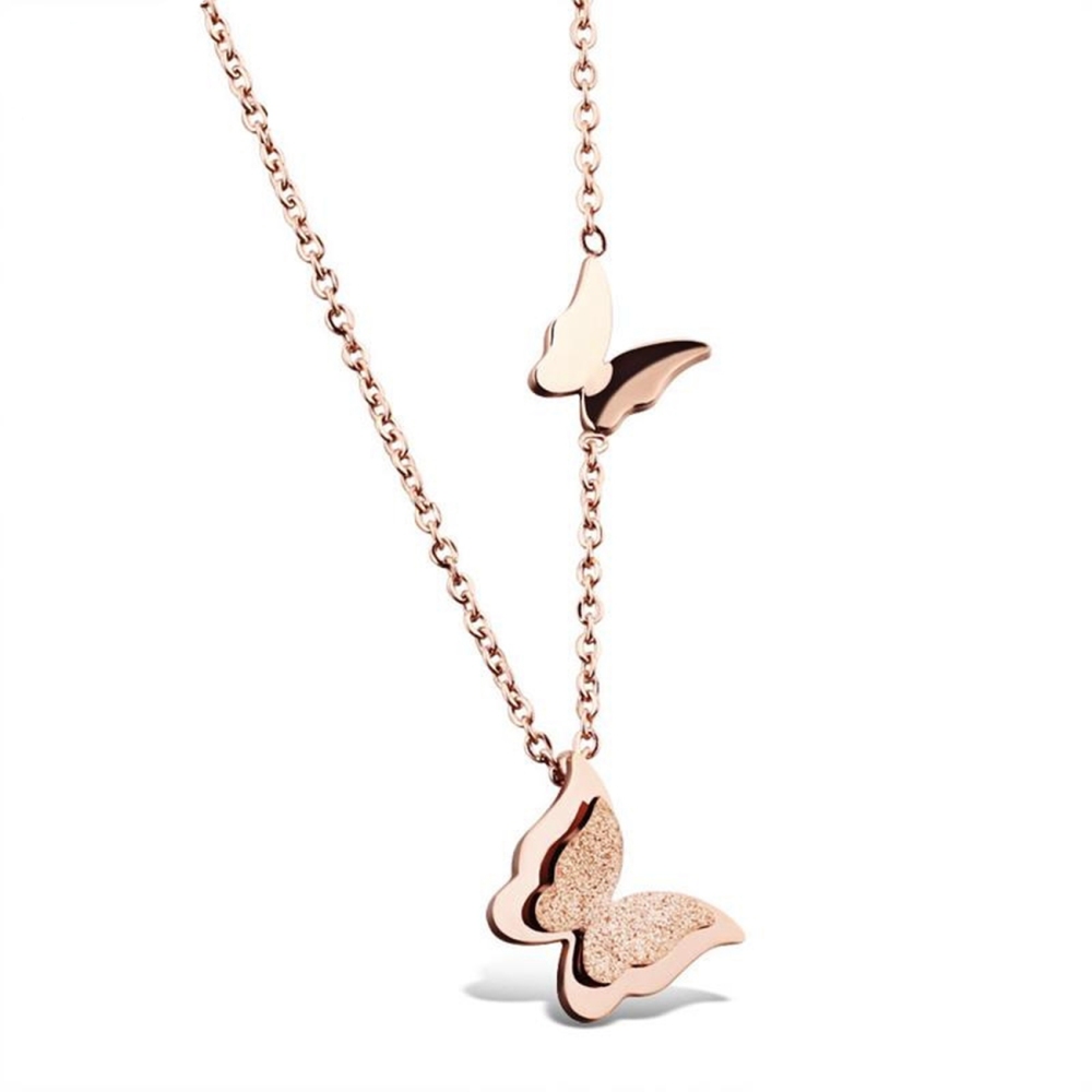 Butterfly Necklace Pendant Titanium Stainless Steel 18K Rose Gold Plated For Girls Women