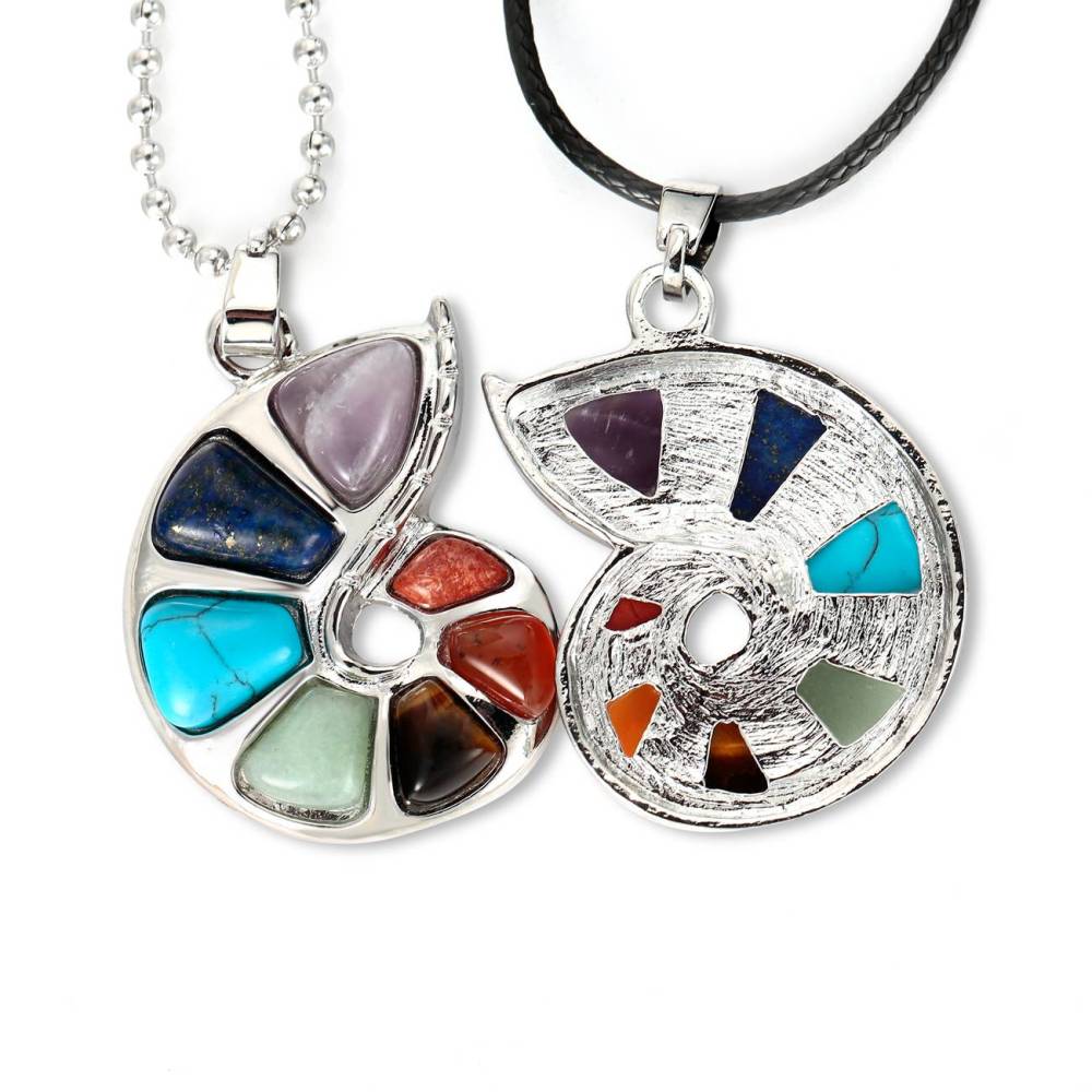Sea Shell Shape 7 Chakra Gemstone Yoga Pendant Necklace Women Men Healing Snail Conch Healing Jewelry