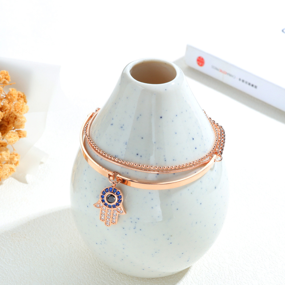 Women Cross Charms Bracelets Goodluck Multi Layer Copper 18K Rose Gold Chain Link Adjustable Bangle Anklet Jewelry for girls