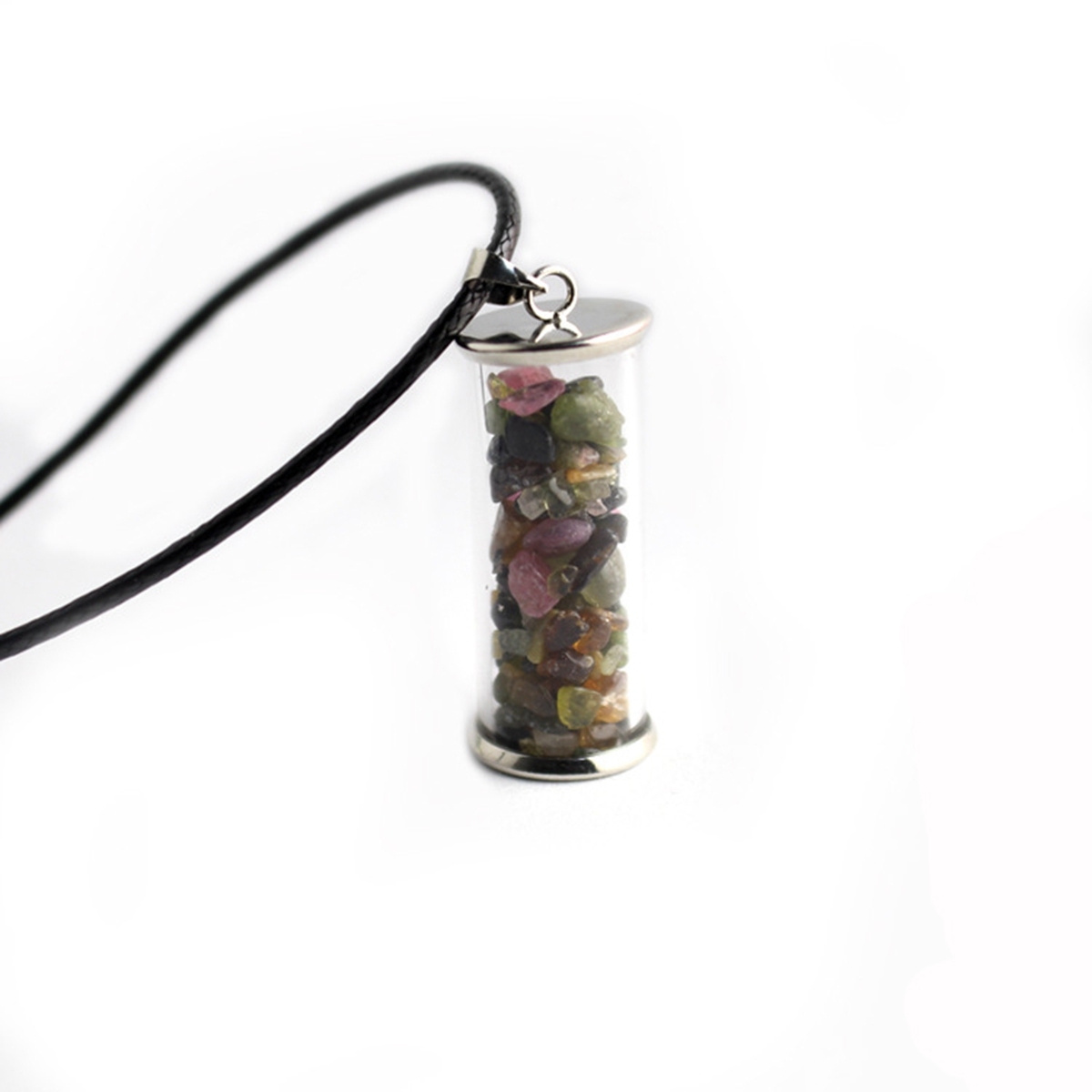 Tumbled Wicca Stone Wishing Bottles Pendant Necklace Set Healing Reiki Energy Charged Raw Chip Gemstone Jewelry