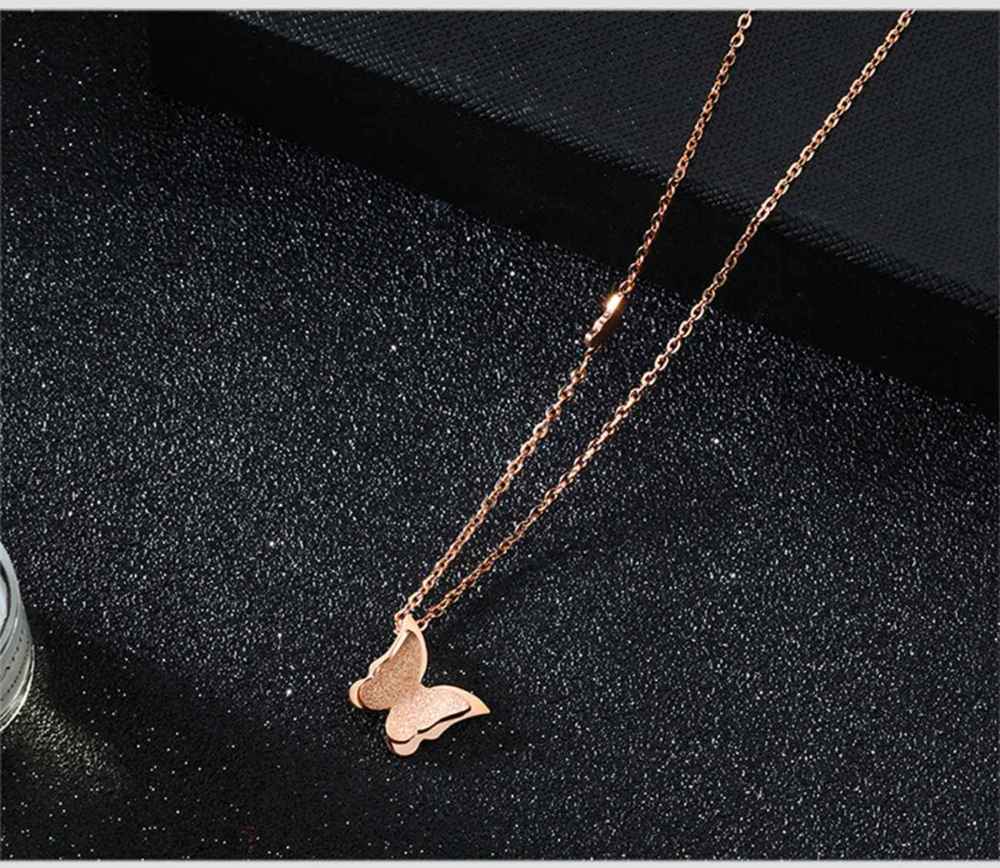Butterfly Necklace Pendant Titanium Stainless Steel 18K Rose Gold Plated For Girls Women