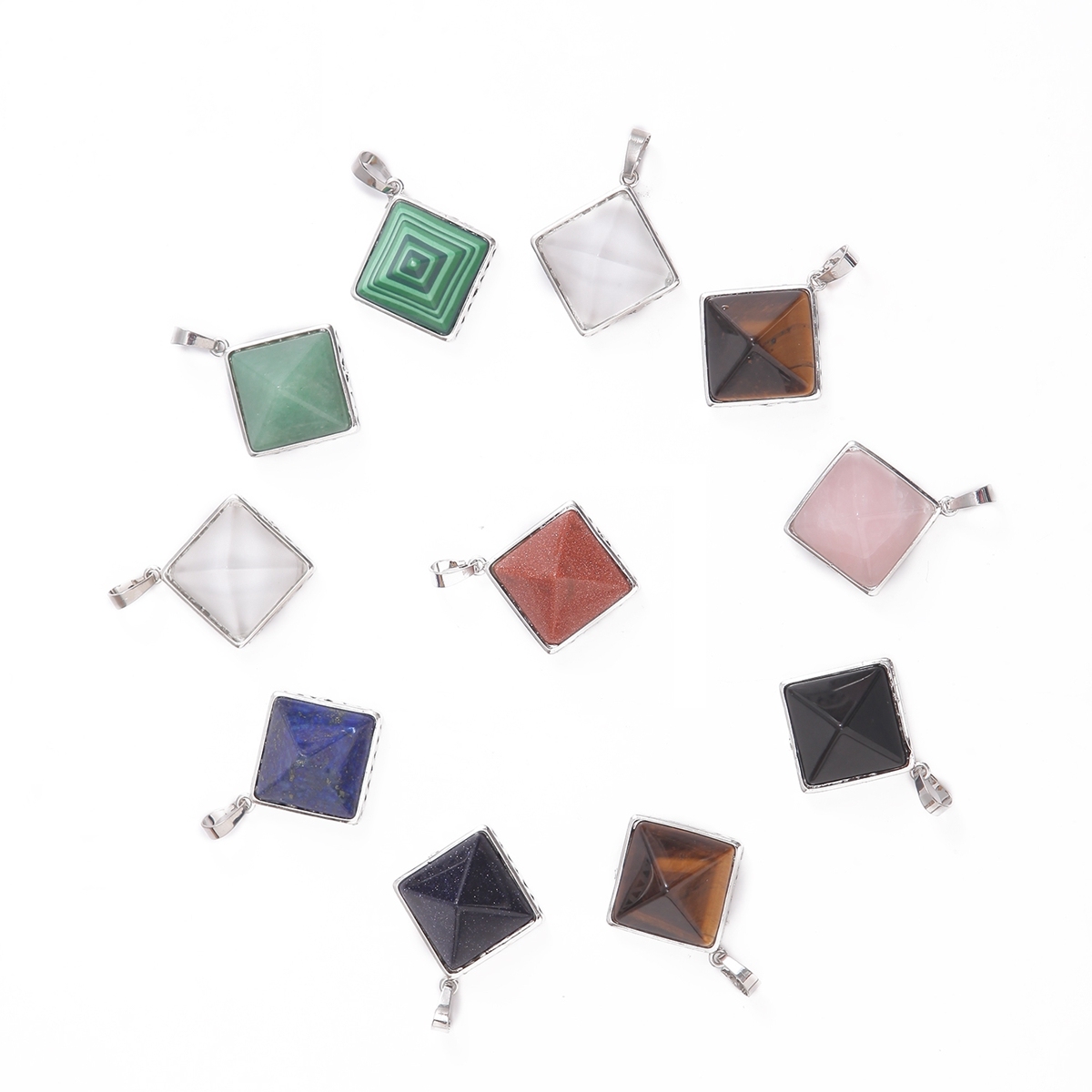 Pyramid Shape Gemstone Pendant Necklace for women Men Powerful Silver Alloy Chakra Healing Pendants choker jewelry