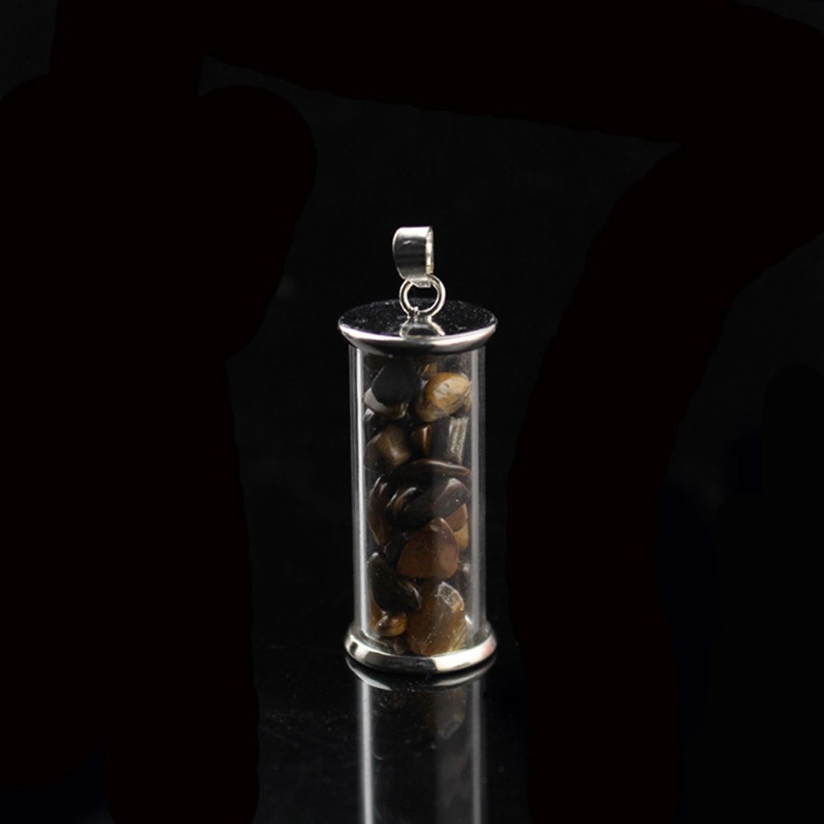 Tumbled Wicca Stone Wishing Bottles Pendant Necklace Set Healing Reiki Energy Charged Raw Chip Gemstone Jewelry