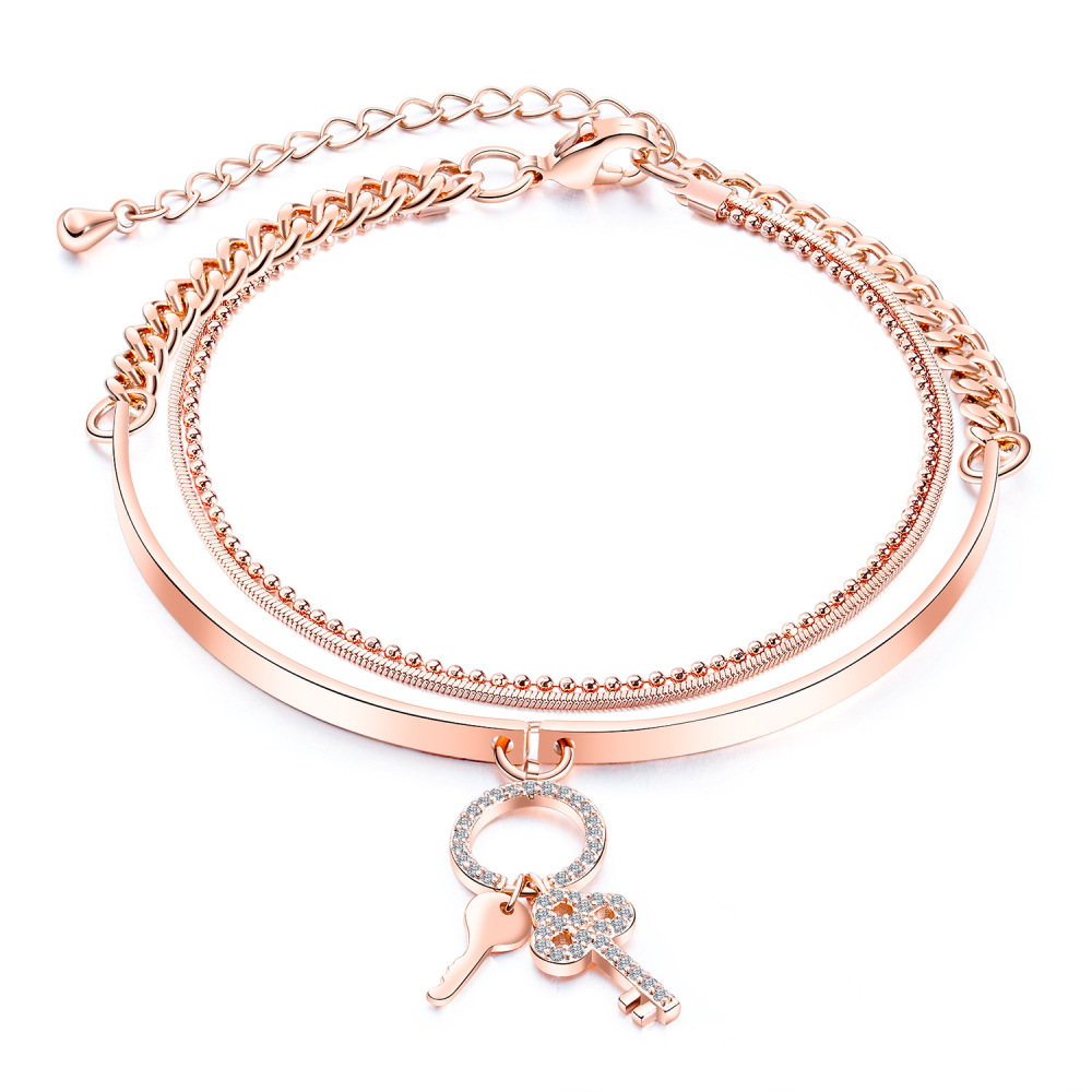 Women Cross Charms Bracelets Goodluck Multi Layer Copper 18K Rose Gold Chain Link Adjustable Bangle Anklet Jewelry for girls