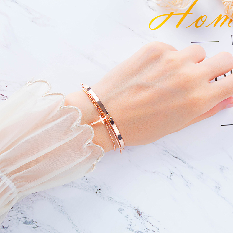 Women Cross Charms Bracelets Goodluck Multi Layer Copper 18K Rose Gold Chain Link Adjustable Bangle Anklet Jewelry for girls