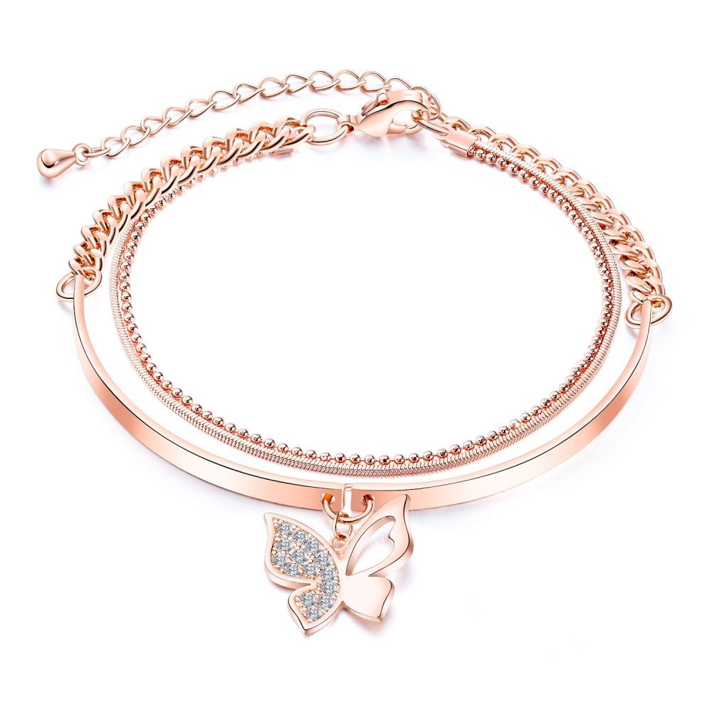 Women Cross Charms Bracelets Goodluck Multi Layer Copper 18K Rose Gold Chain Link Adjustable Bangle Anklet Jewelry for girls