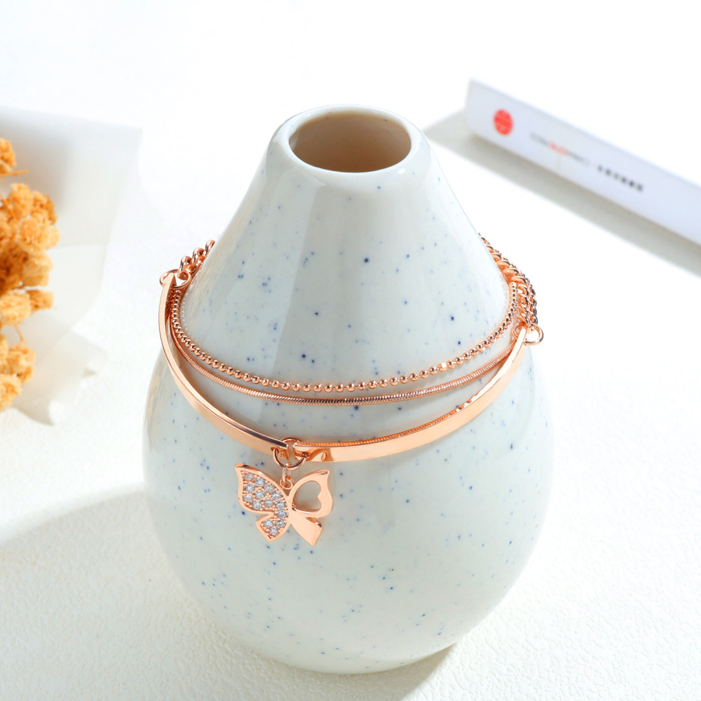 Women Cross Charms Bracelets Goodluck Multi Layer Copper 18K Rose Gold Chain Link Adjustable Bangle Anklet Jewelry for girls