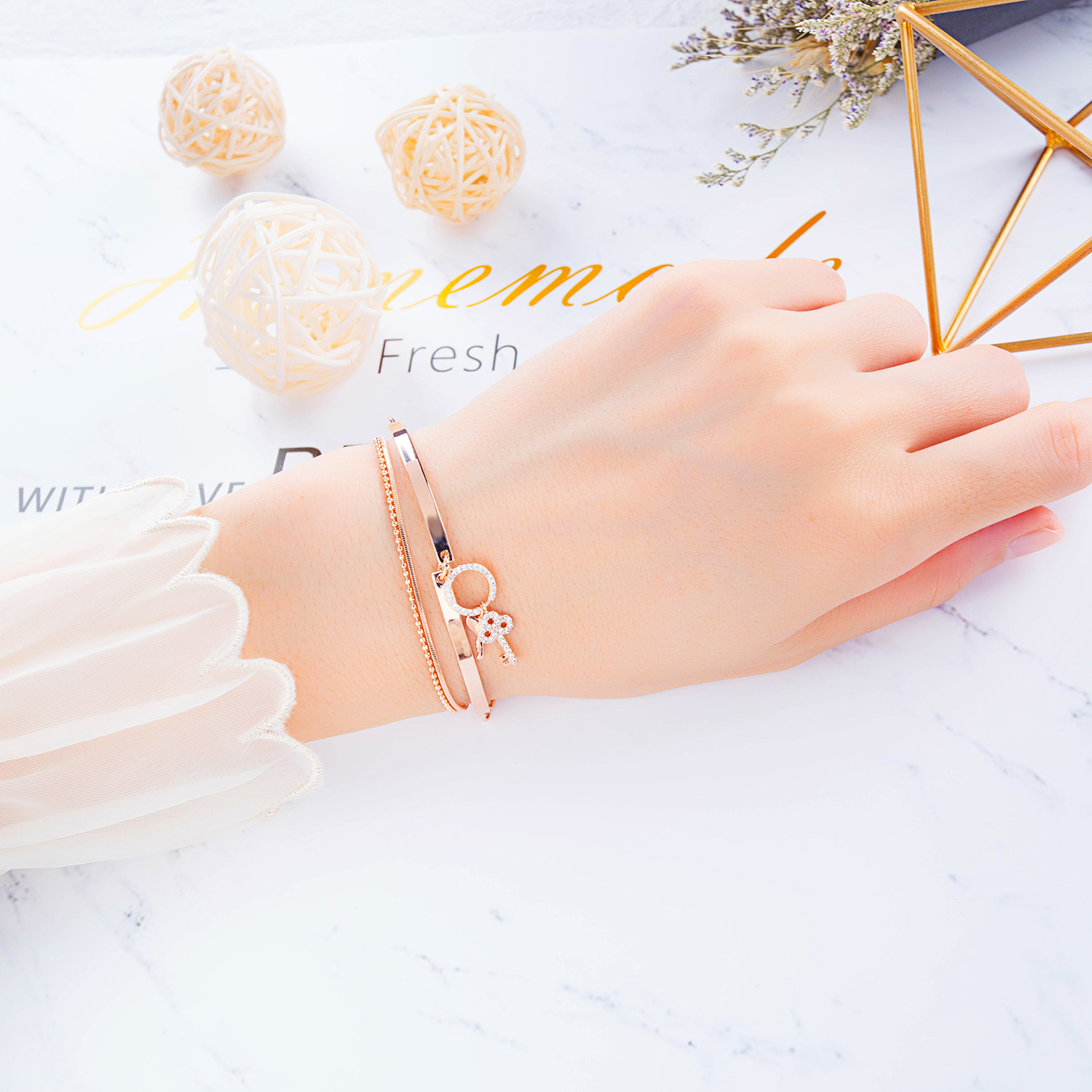 Women Cross Charms Bracelets Goodluck Multi Layer Copper 18K Rose Gold Chain Link Adjustable Bangle Anklet Jewelry for girls