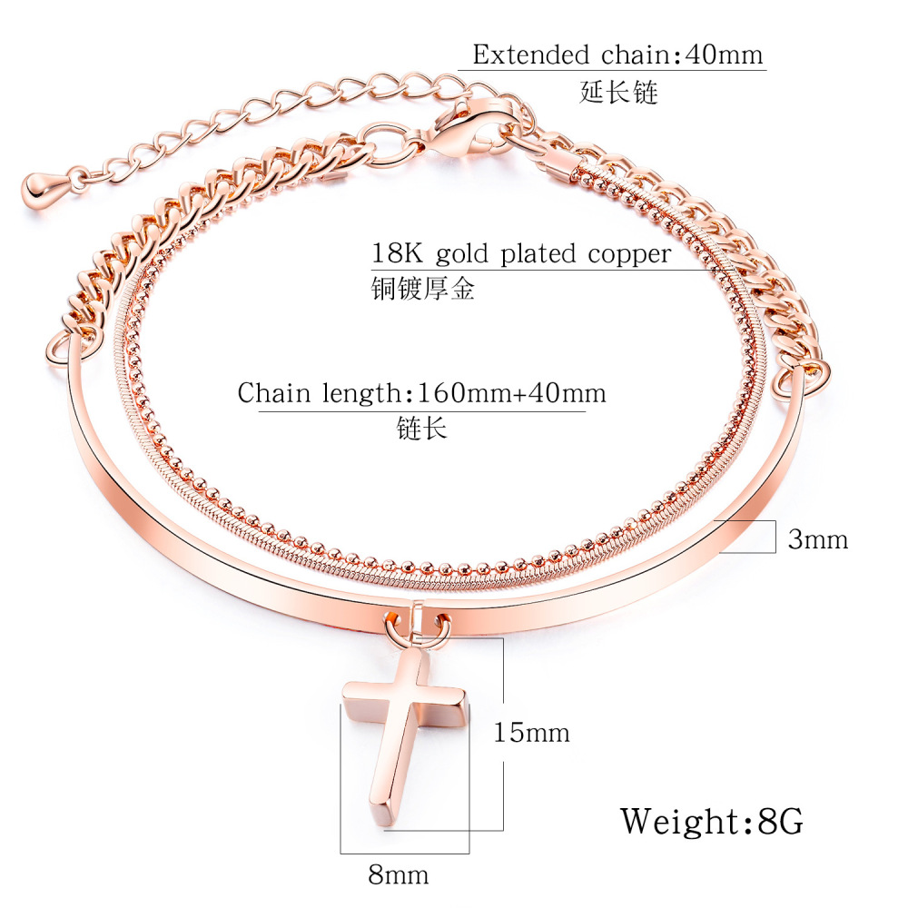 Women Cross Charms Bracelets Goodluck Multi Layer Copper 18K Rose Gold Chain Link Adjustable Bangle Anklet Jewelry for girls