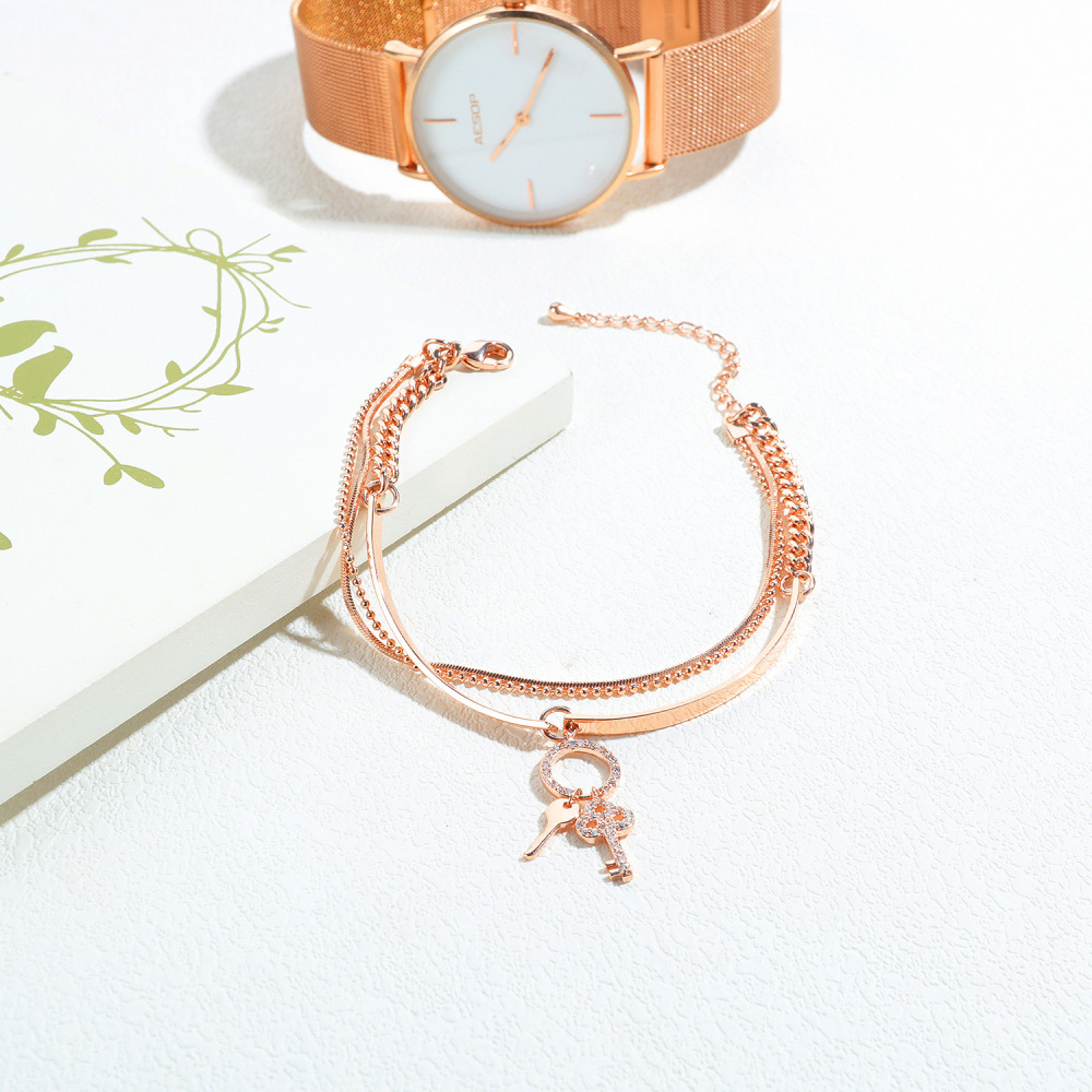 Women Cross Charms Bracelets Goodluck Multi Layer Copper 18K Rose Gold Chain Link Adjustable Bangle Anklet Jewelry for girls
