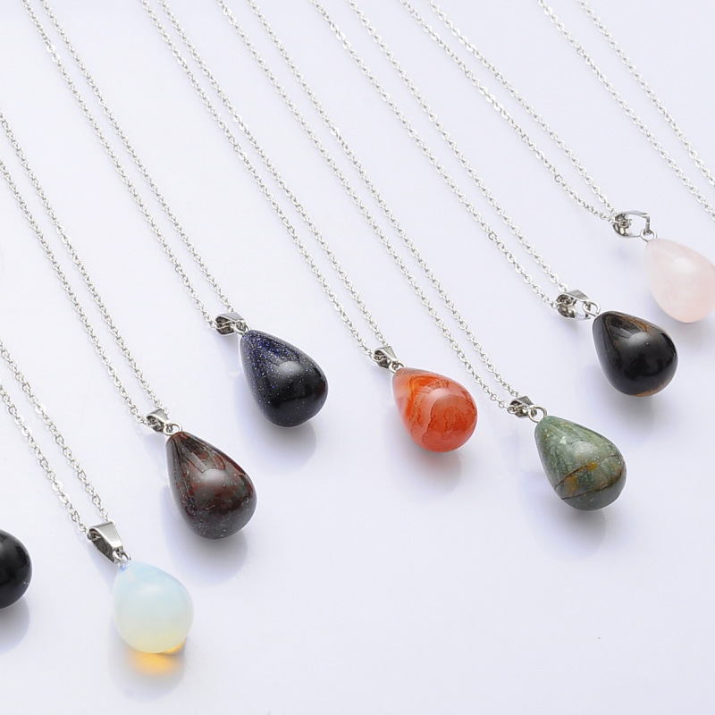 30 Colors Waterdrop Shape Natural Gemstone Pendant Necklace Women Round Water Tear Drop Teardrop Crystal Pendants Jewelry