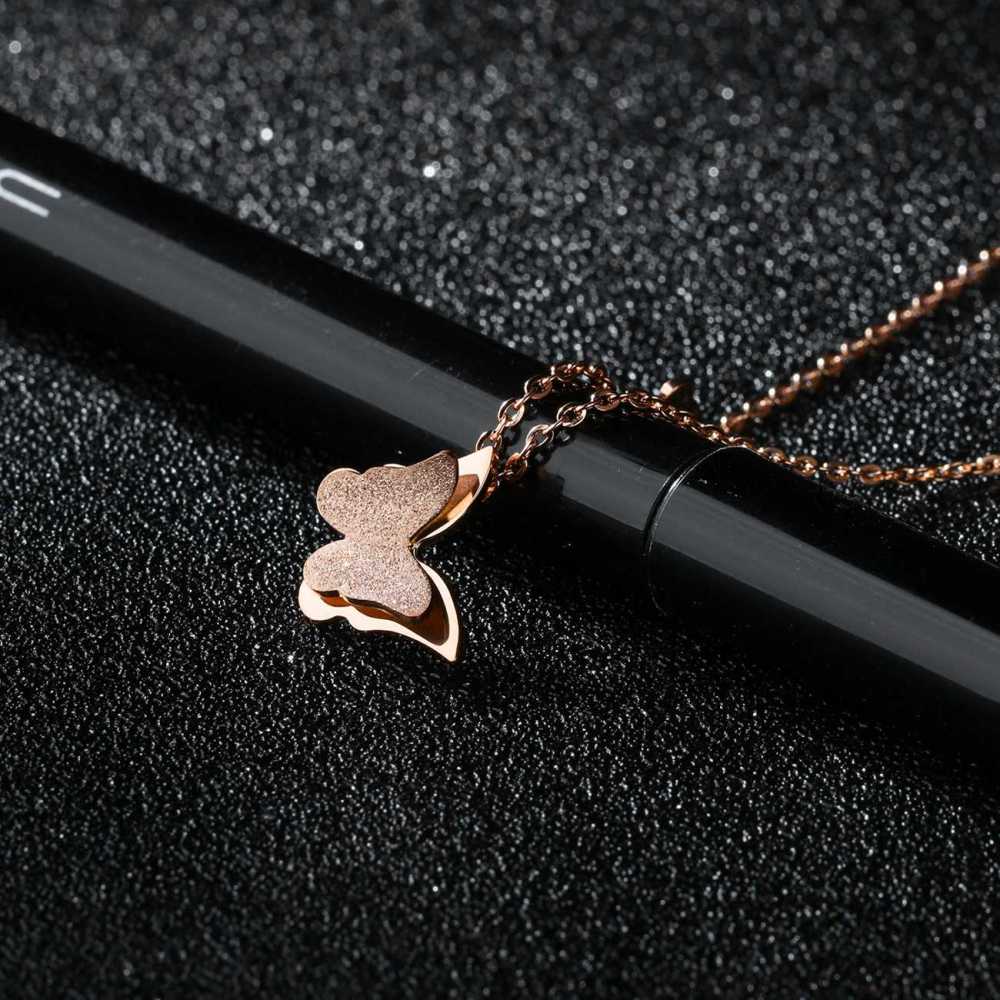 Butterfly Necklace Pendant Titanium Stainless Steel 18K Rose Gold Plated For Girls Women