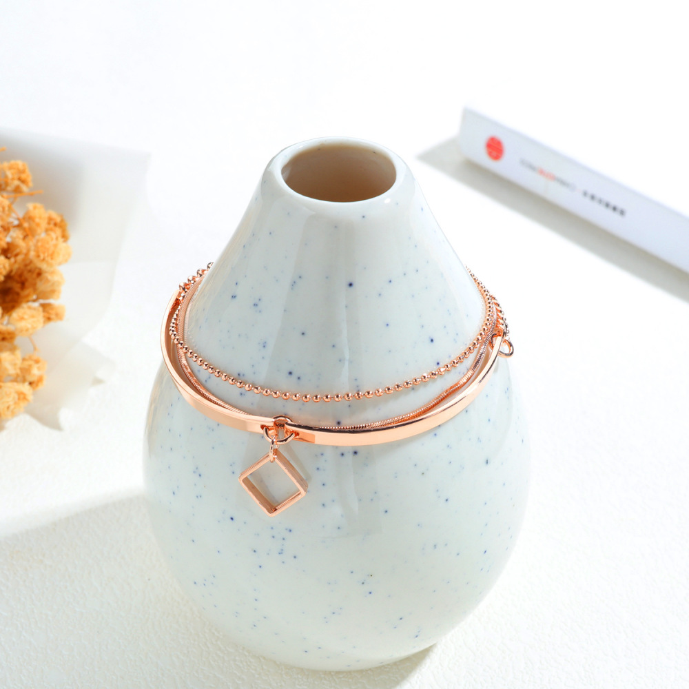 Women Cross Charms Bracelets Goodluck Multi Layer Copper 18K Rose Gold Chain Link Adjustable Bangle Anklet Jewelry for girls