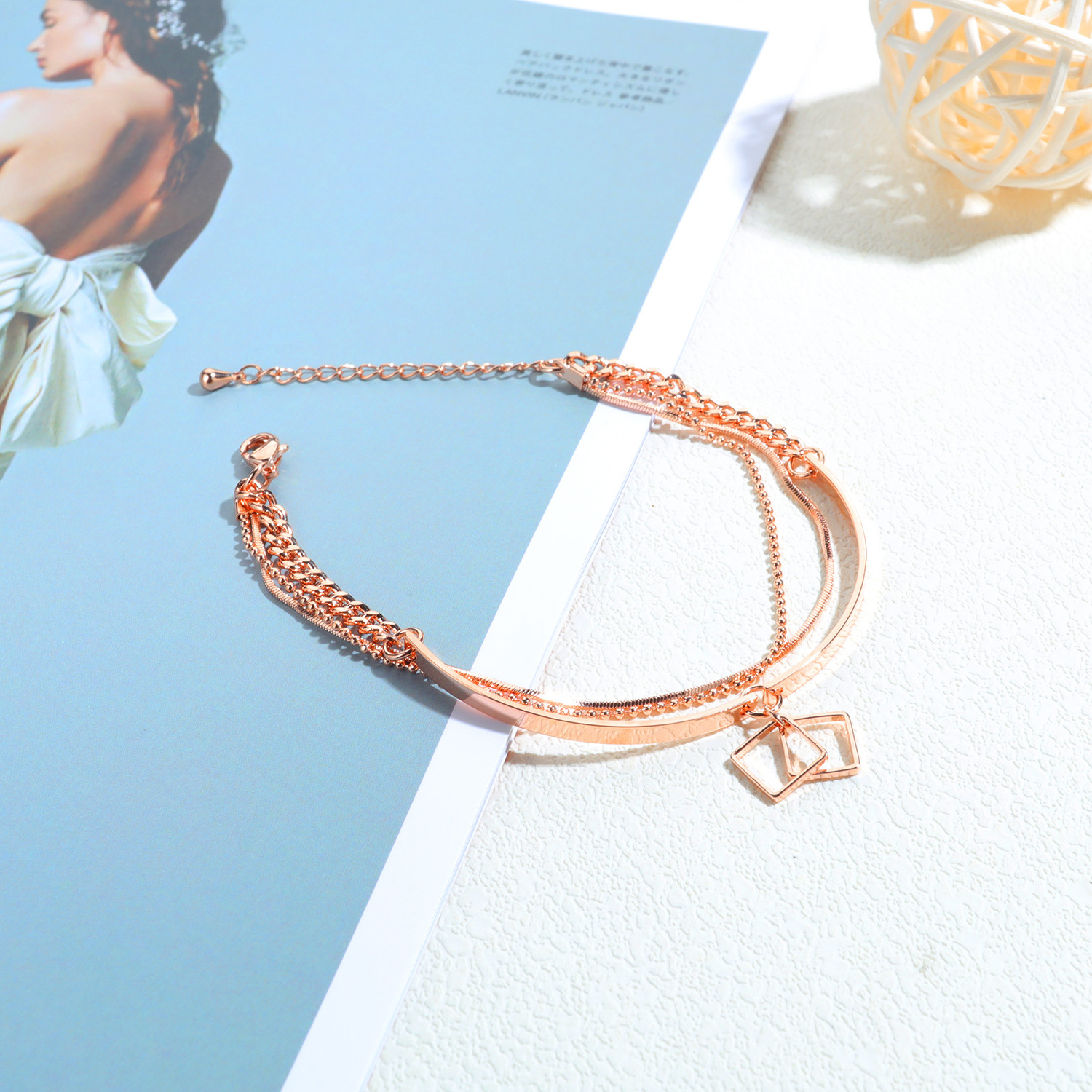Women Cross Charms Bracelets Goodluck Multi Layer Copper 18K Rose Gold Chain Link Adjustable Bangle Anklet Jewelry for girls