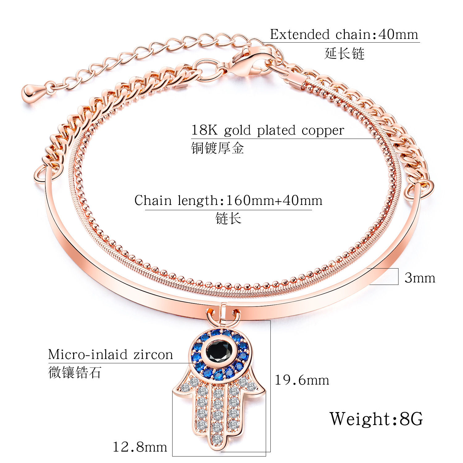 Women Cross Charms Bracelets Goodluck Multi Layer Copper 18K Rose Gold Chain Link Adjustable Bangle Anklet Jewelry for girls