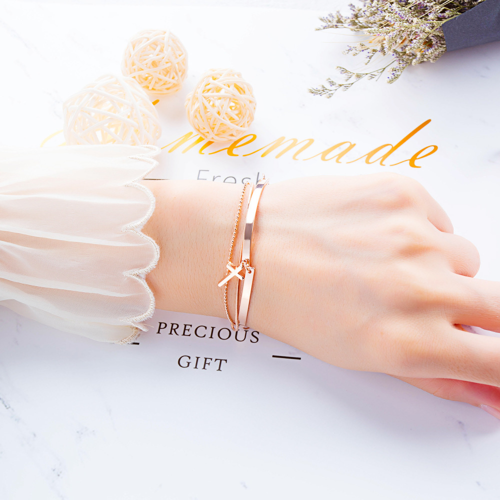Women Cross Charms Bracelets Goodluck Multi Layer Copper 18K Rose Gold Chain Link Adjustable Bangle Anklet Jewelry for girls