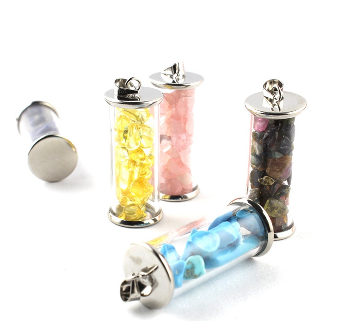 Tumbled Wicca Stone Wishing Bottles Pendant Necklace Set Healing Reiki Energy Charged Raw Chip Gemstone Jewelry