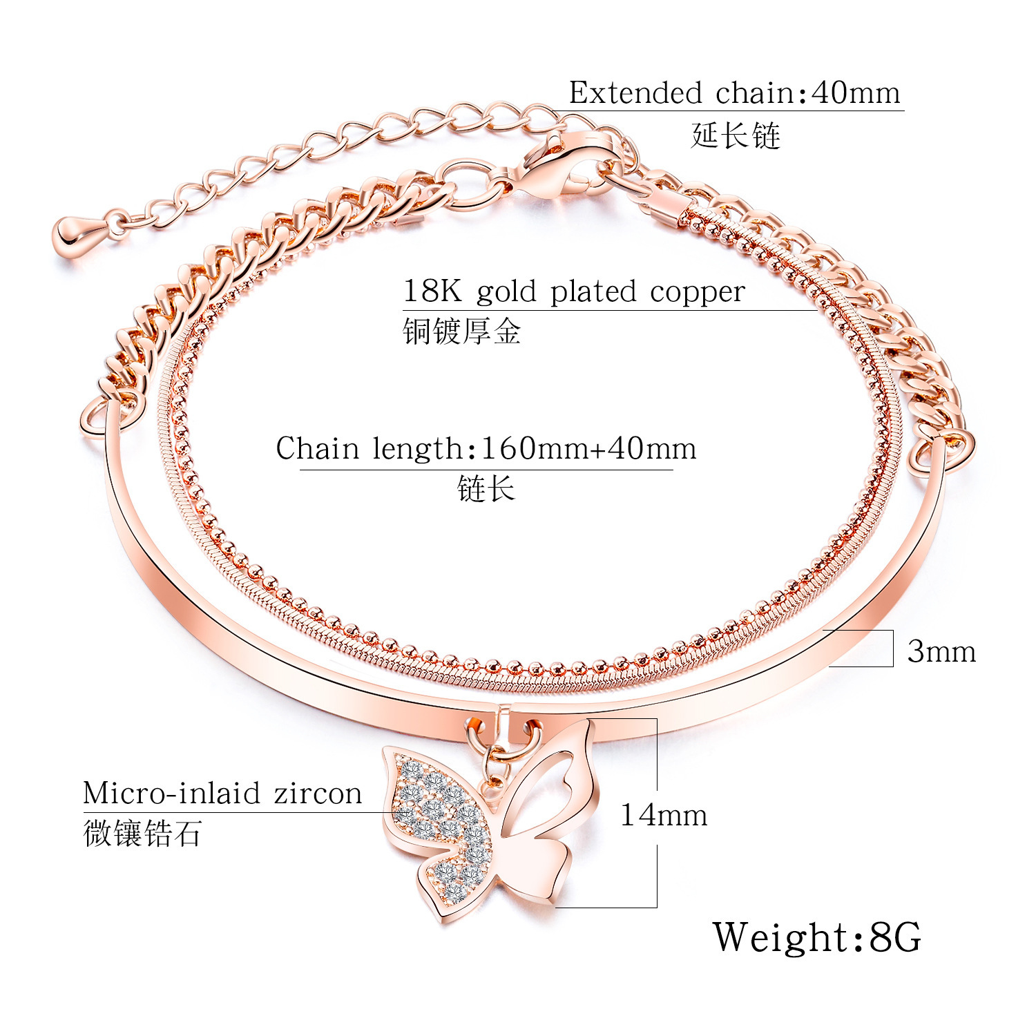 Women Cross Charms Bracelets Goodluck Multi Layer Copper 18K Rose Gold Chain Link Adjustable Bangle Anklet Jewelry for girls