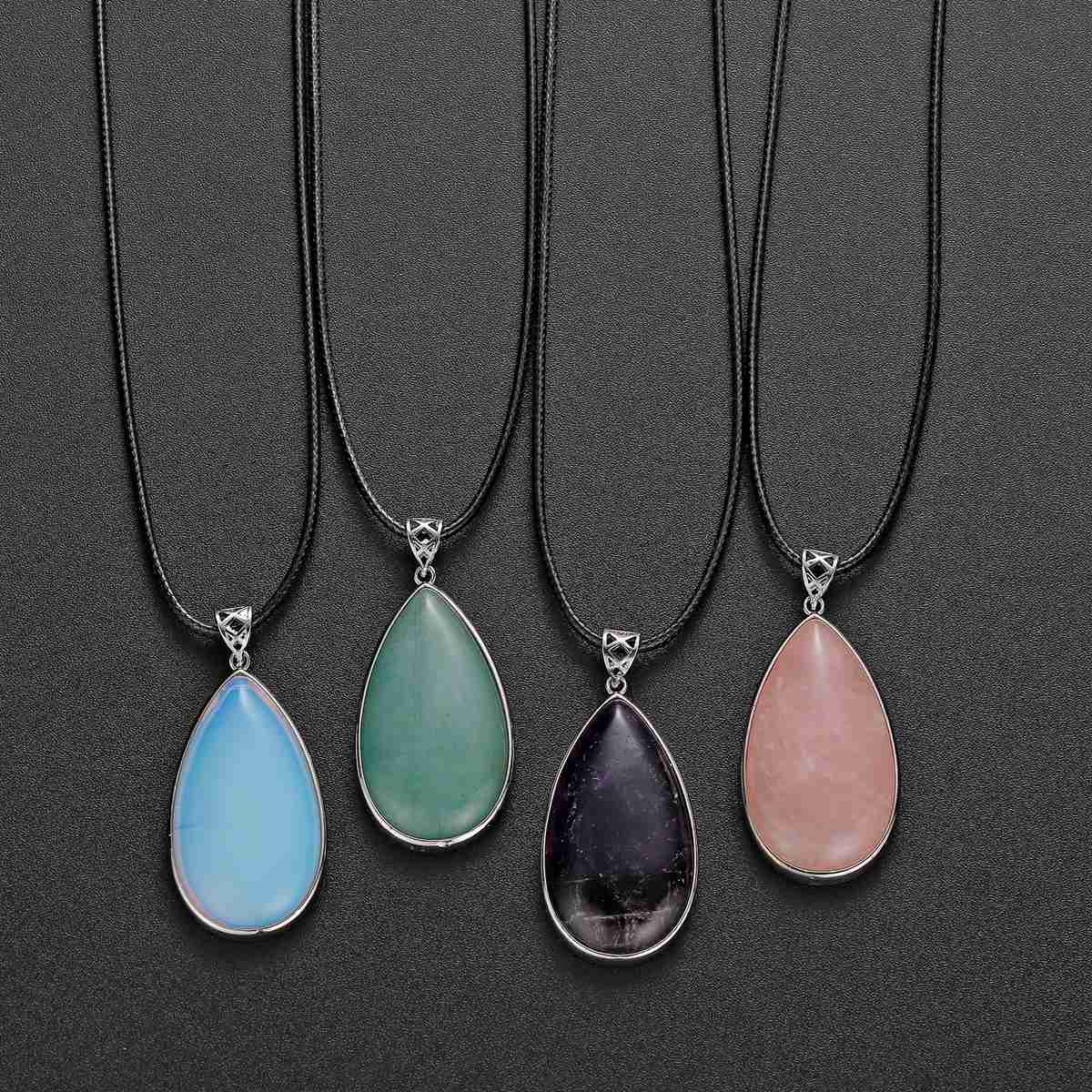 Natural Gemstone Waterdrop Steel Stainess Chakra Charms Pendant for women Men