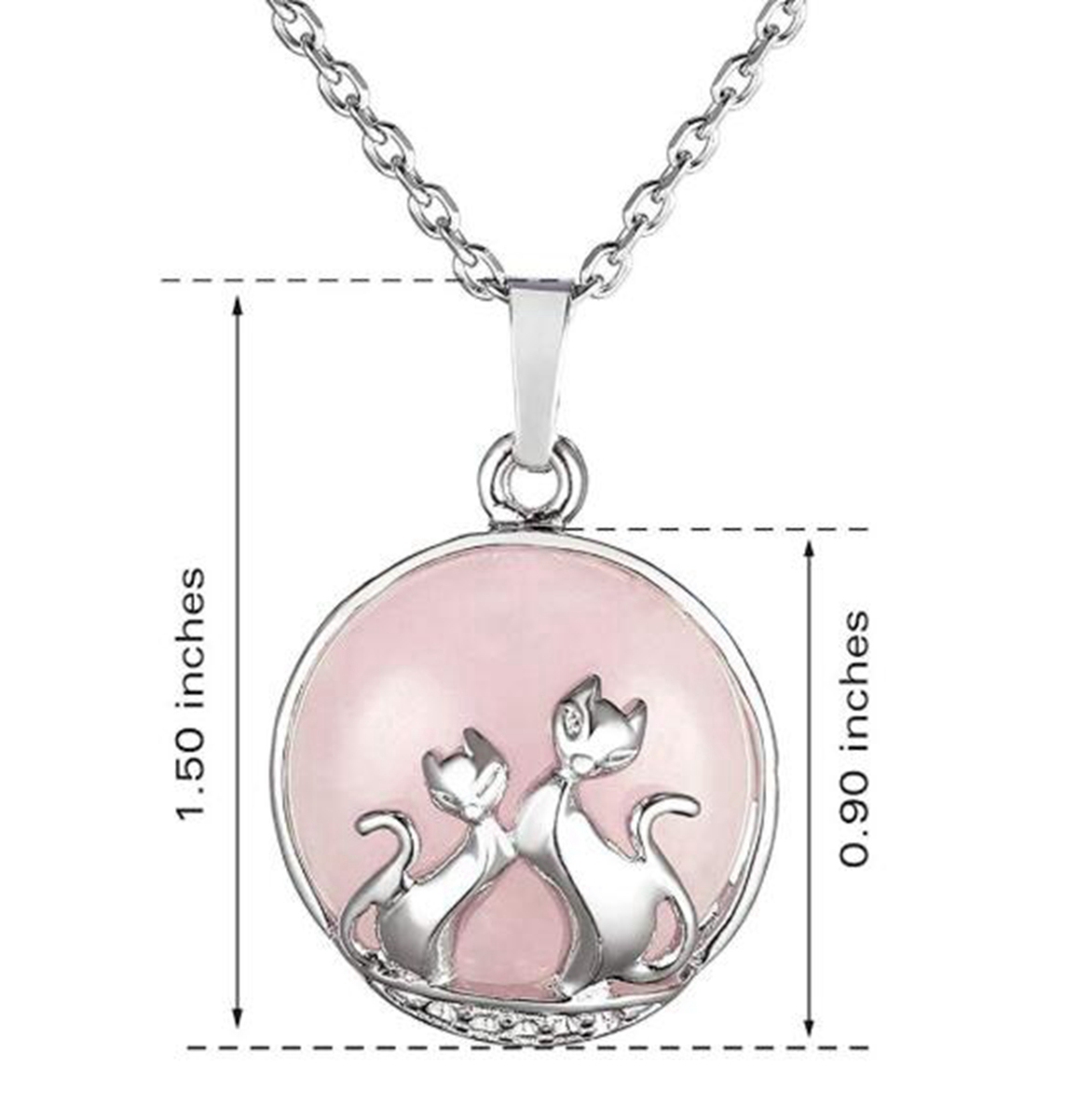Natural Round Gemstone Chakra Healing Crystal Pendant Couples Silver Cat Jewelry for Womens Girls