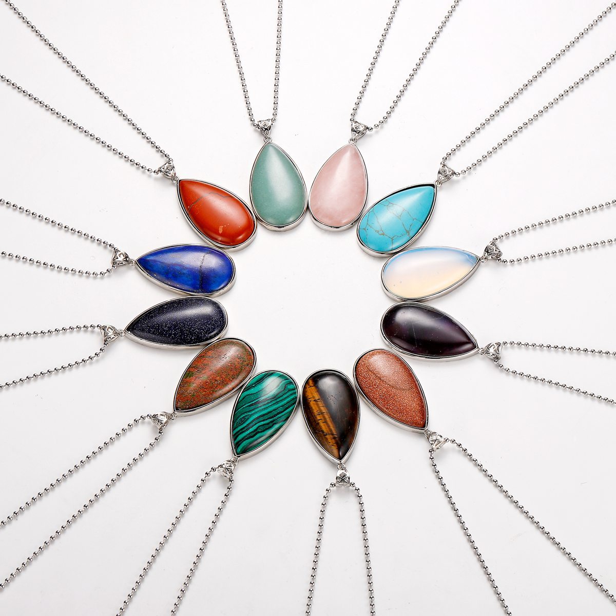 Natural Gemstone Waterdrop Steel Stainess Chakra Charms Pendant for women Men