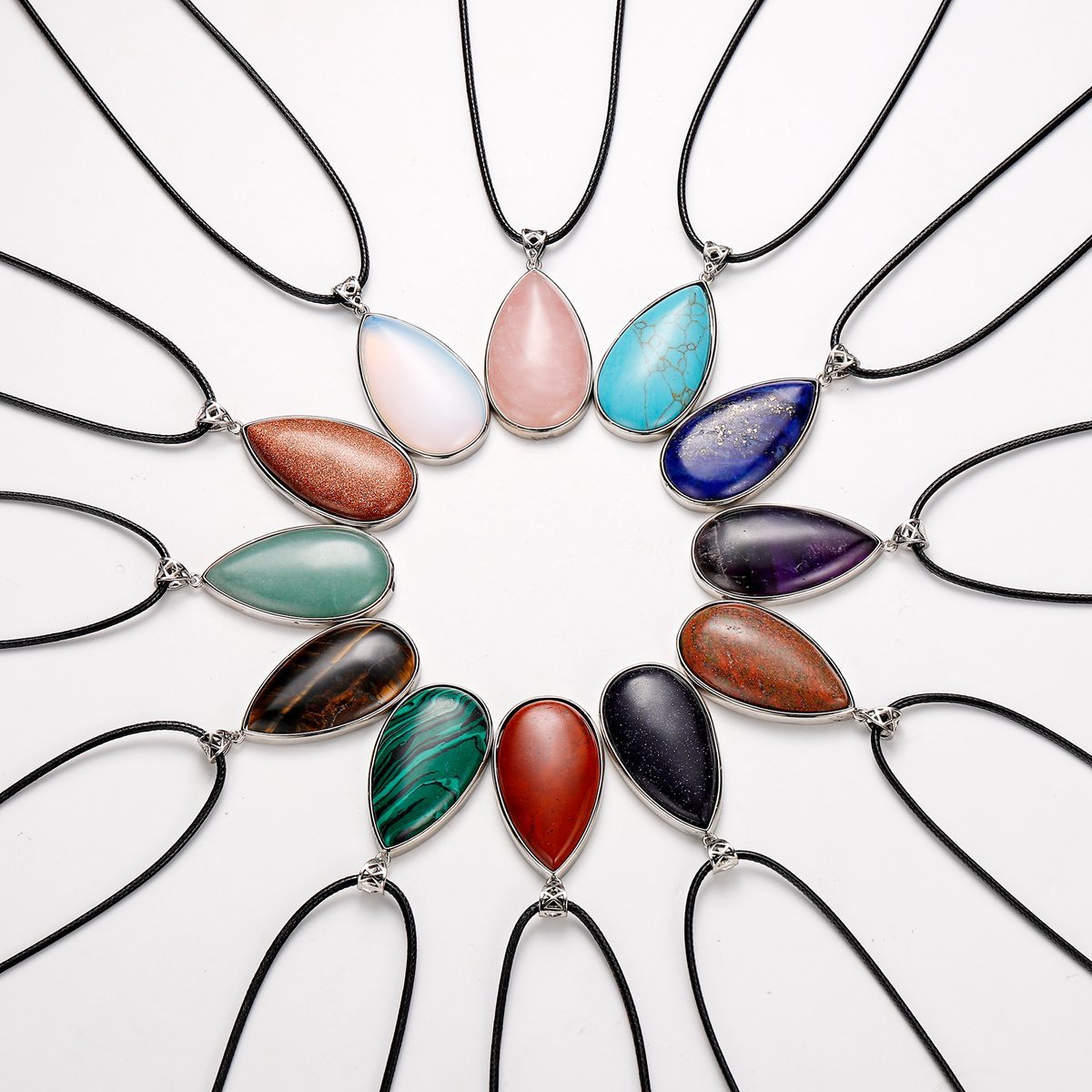 Natural Gemstone Waterdrop Steel Stainess Chakra Charms Pendant for women Men