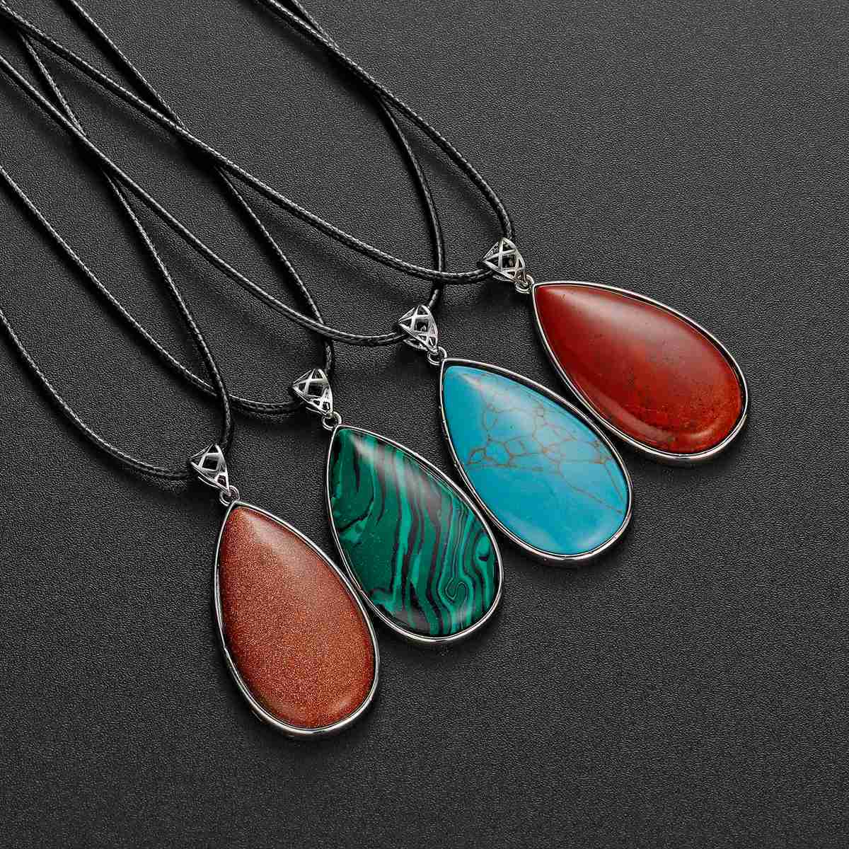 Natural Gemstone Waterdrop Steel Stainess Chakra Charms Pendant for women Men