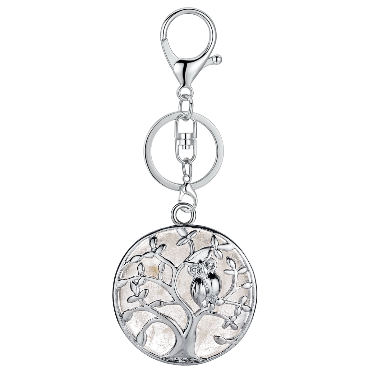 Natural Gemstone Silver Life of tree Owl  Coin Stone Pendant Necklace