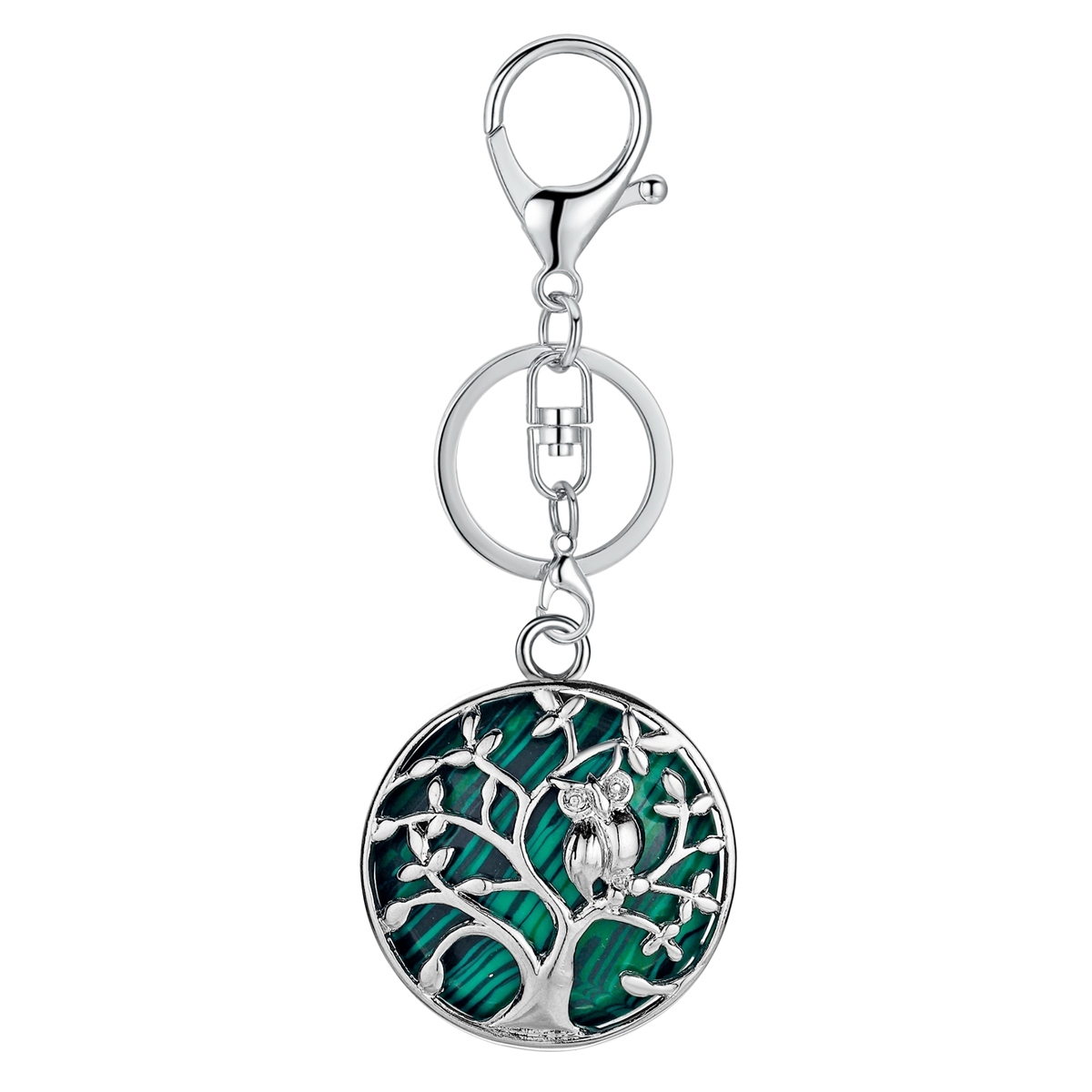 Natural Gemstone Silver Life of tree Owl  Coin Stone Pendant Necklace