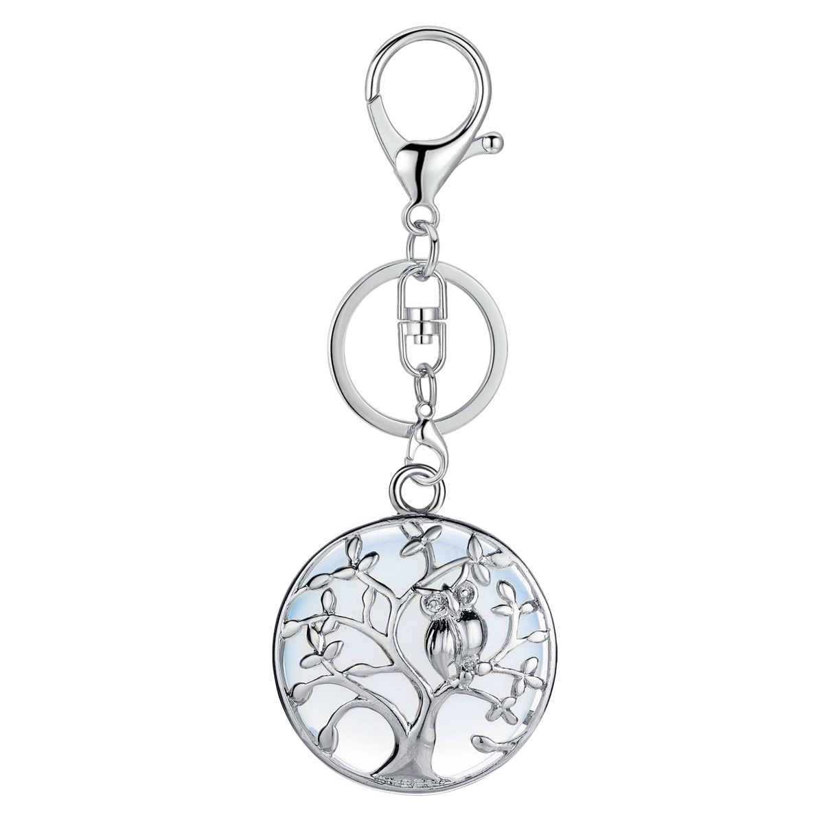 Natural Gemstone Silver Life of tree Owl  Coin Stone Pendant Necklace
