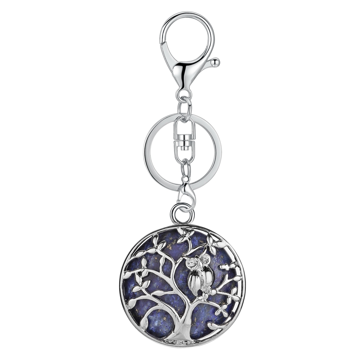 Natural Gemstone Silver Life of tree Owl  Coin Stone Pendant Necklace