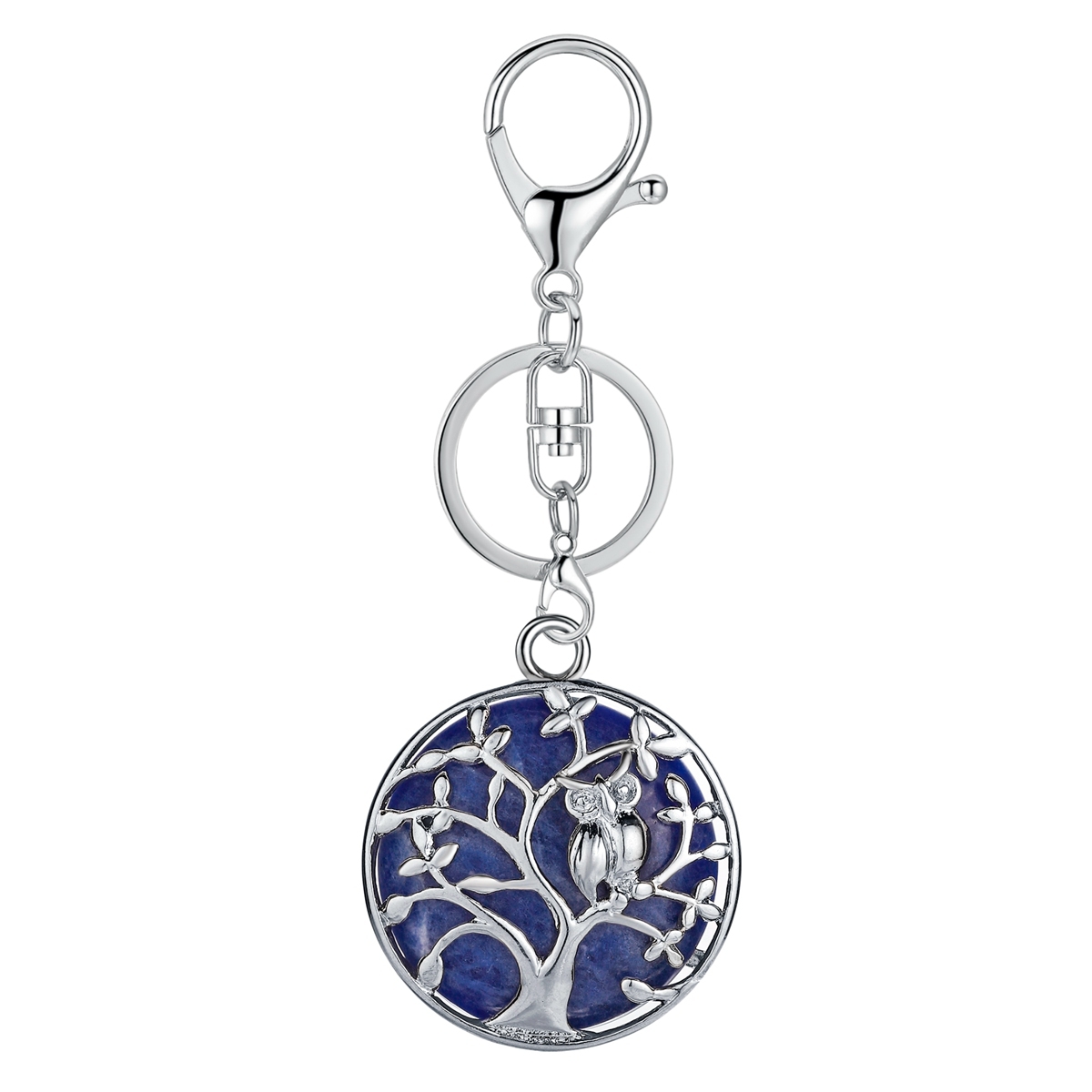 Natural Gemstone Silver Life of tree Owl  Coin Stone Pendant Necklace