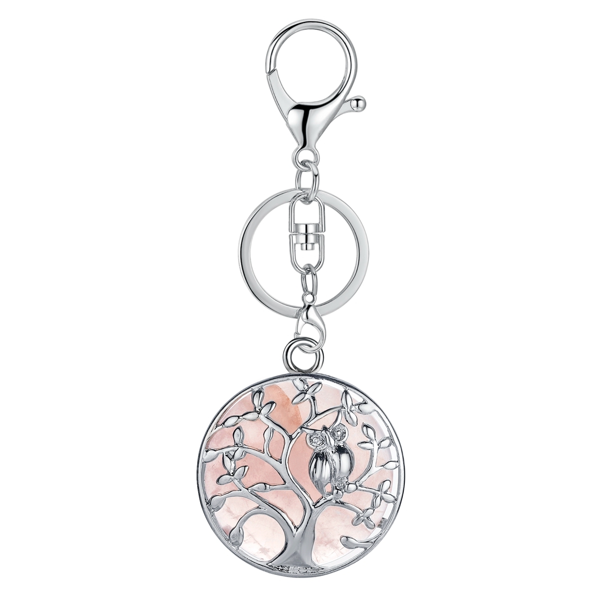 Natural Gemstone Silver Life of tree Owl  Coin Stone Pendant Necklace