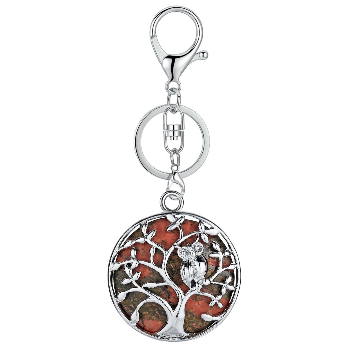 Natural Gemstone Silver Life of tree Owl  Coin Stone Pendant Necklace