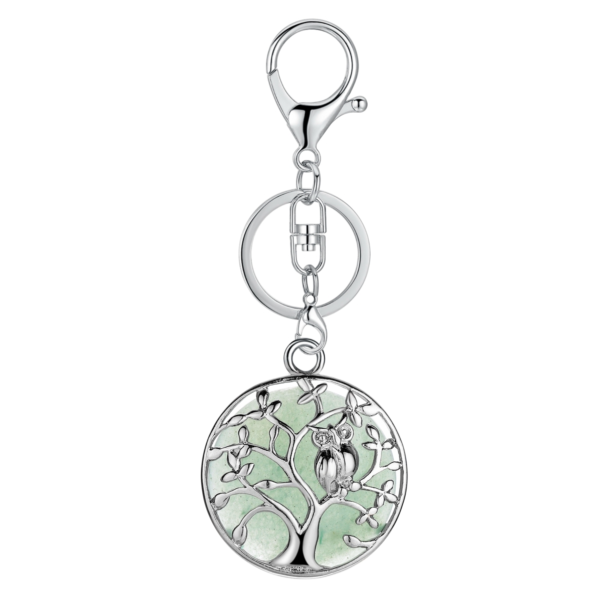 Natural Gemstone Silver Life of tree Owl  Coin Stone Pendant Necklace