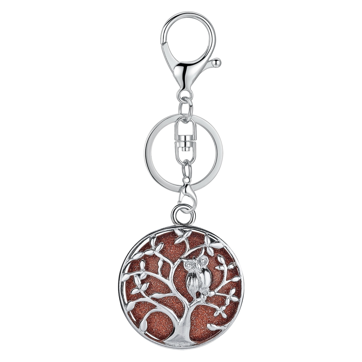 Natural Gemstone Silver Life of tree Owl  Coin Stone Pendant Necklace