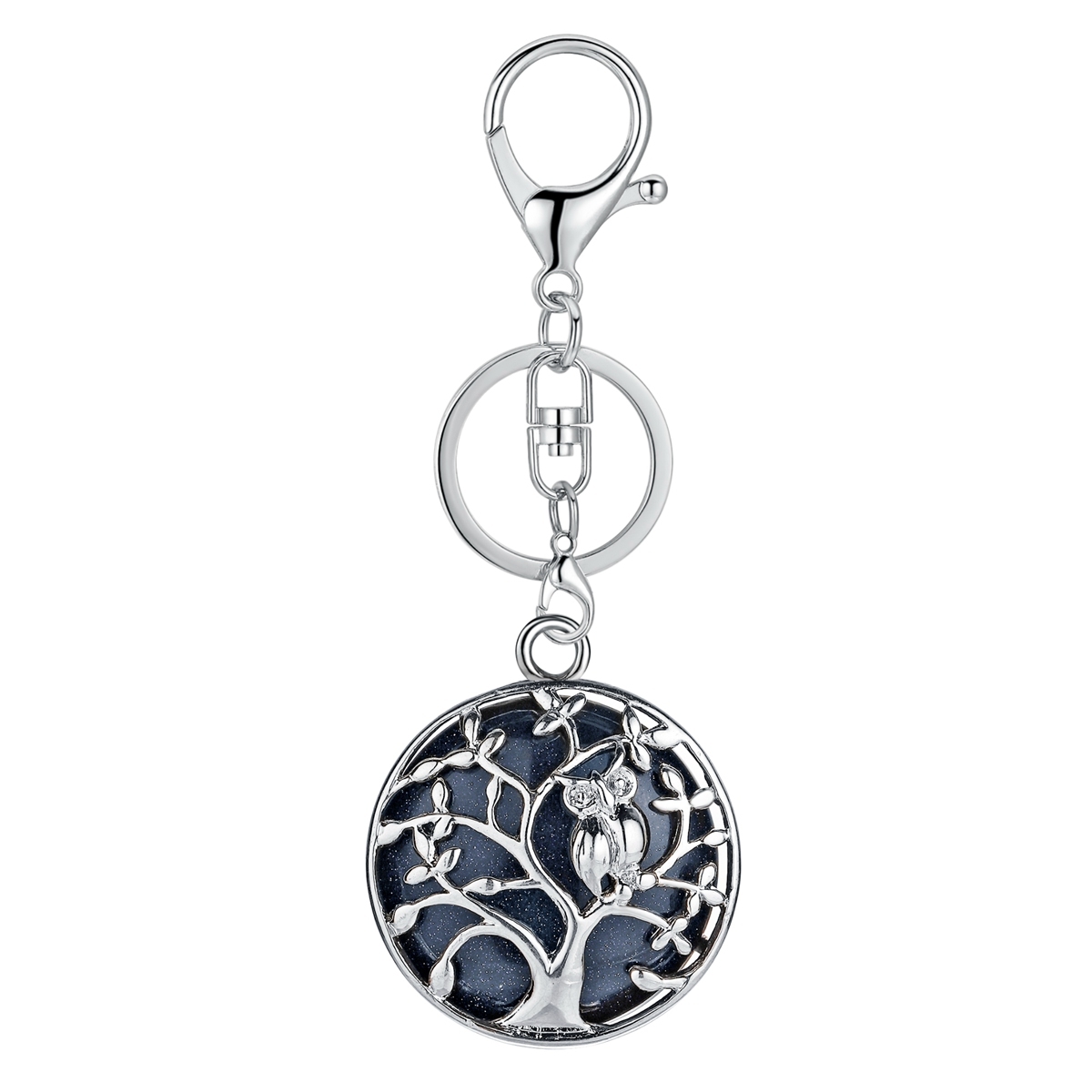 Natural Gemstone Silver Life of tree Owl  Coin Stone Pendant Necklace