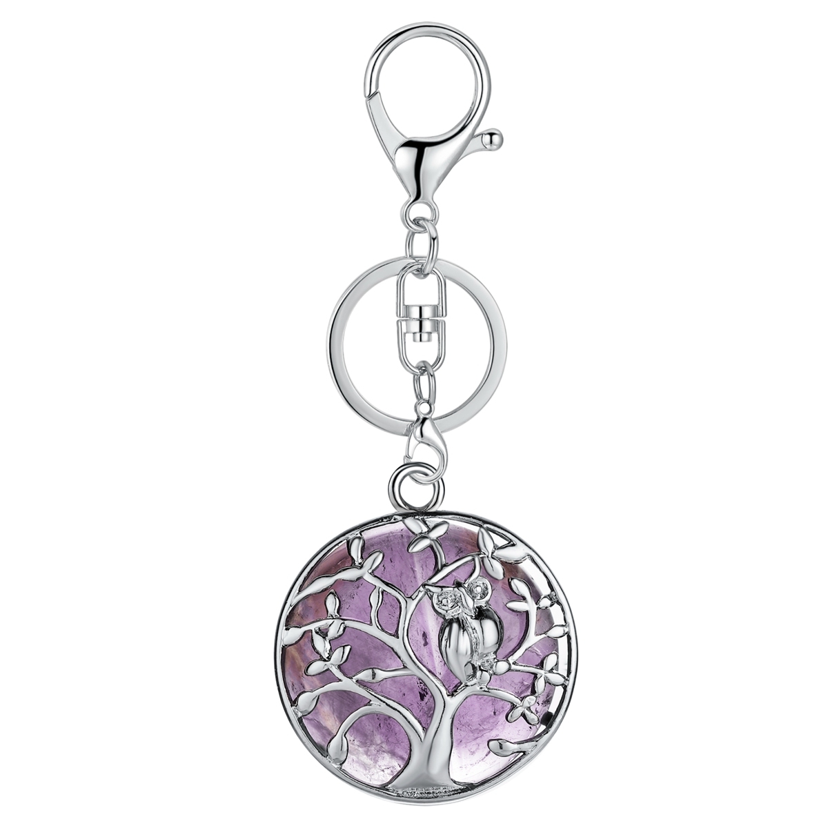 Natural Gemstone Silver Life of tree Owl  Coin Stone Pendant Necklace