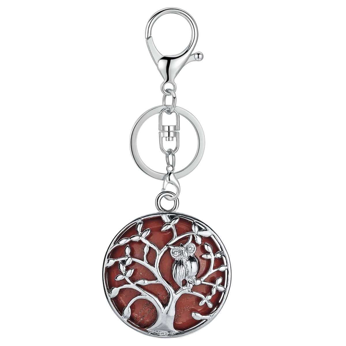 Natural Gemstone Silver Life of tree Owl  Coin Stone Pendant Necklace