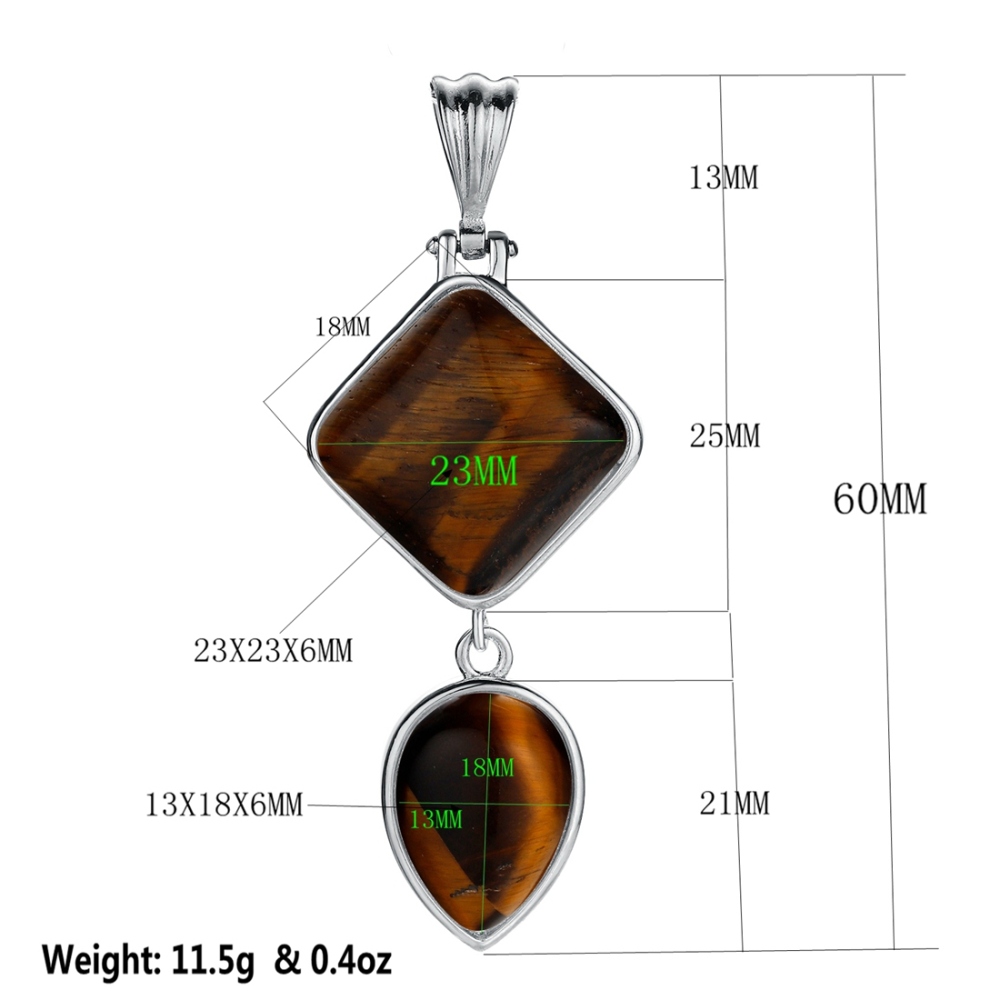 Natural Gemstone  Rhombus Waterdrop Pendant Necklace for men women
