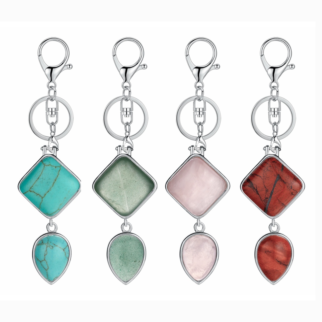 Natural Gemstone  Rhombus Waterdrop Pendant Keychain