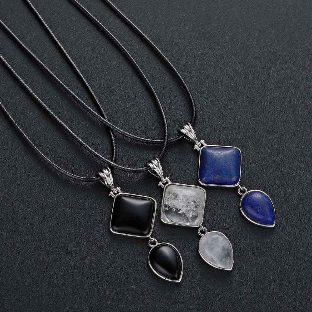 Natural Gemstone  Rhombus Waterdrop Pendant Necklace for men women