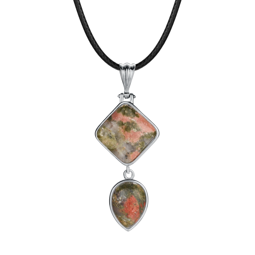 Natural Gemstone  Rhombus Waterdrop Pendant Necklace for men women