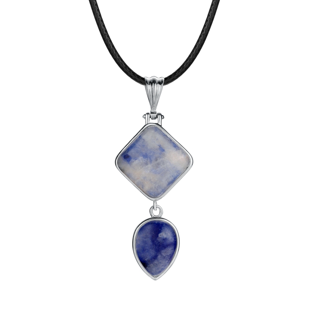 Natural Gemstone  Rhombus Waterdrop Pendant Necklace for men women