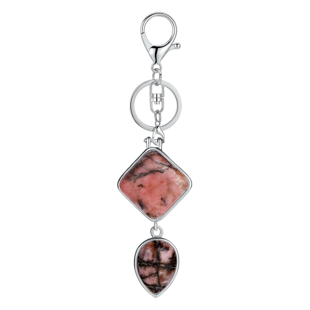 Natural Gemstone  Rhombus Waterdrop Pendant Keychain