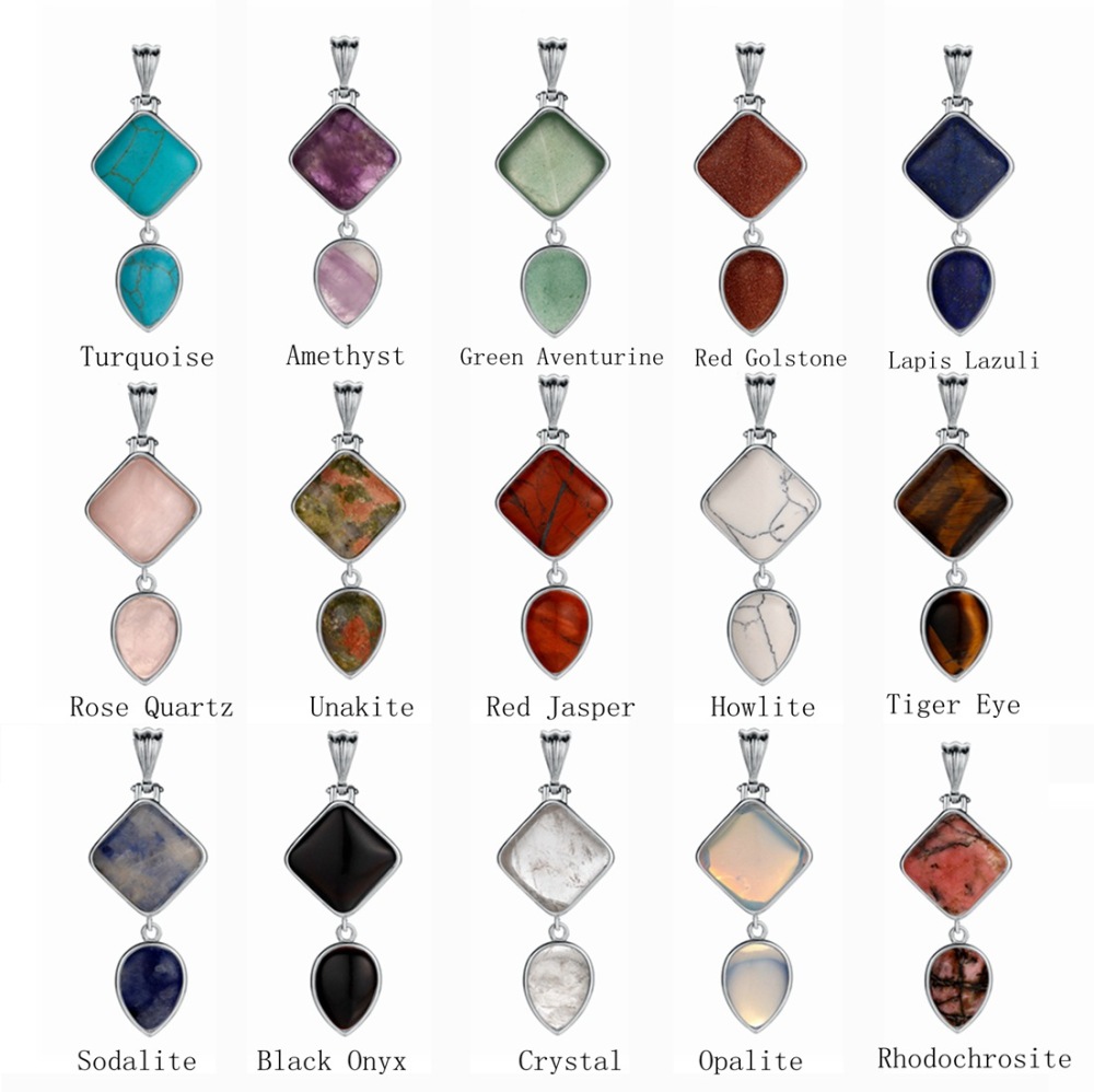 Natural Gemstone  Rhombus Waterdrop Pendant Necklace for men women